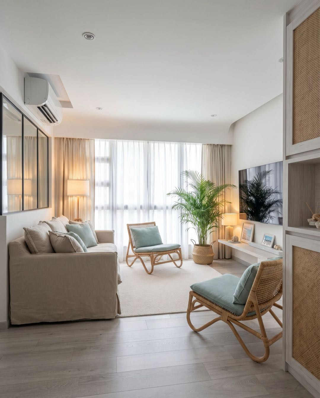 Coastal Tropical living room in a Singapore HDB flat