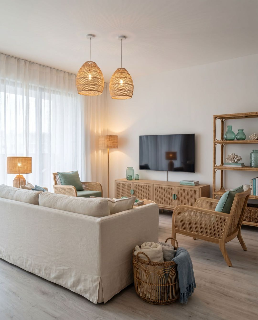 Coastal Tropical living room in a Singapore HDB flat