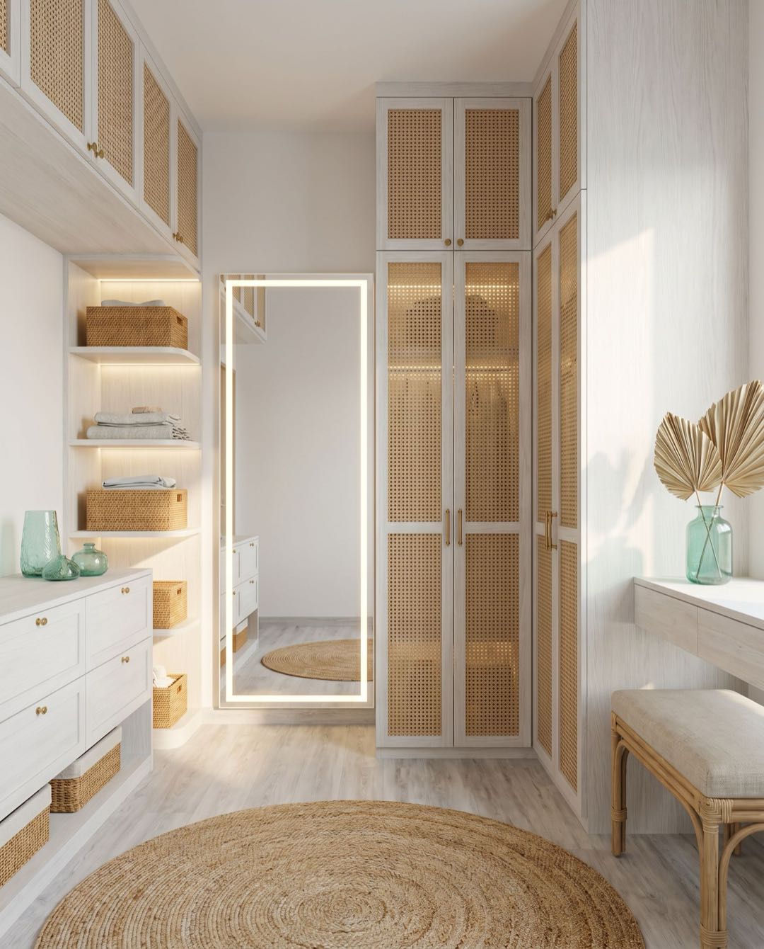 Coastal Tropical walk-in wardrobe in a Singapore HDB flat