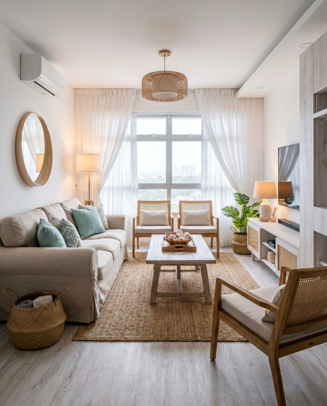 Coastal Tropical living room in a Singapore HDB flat
