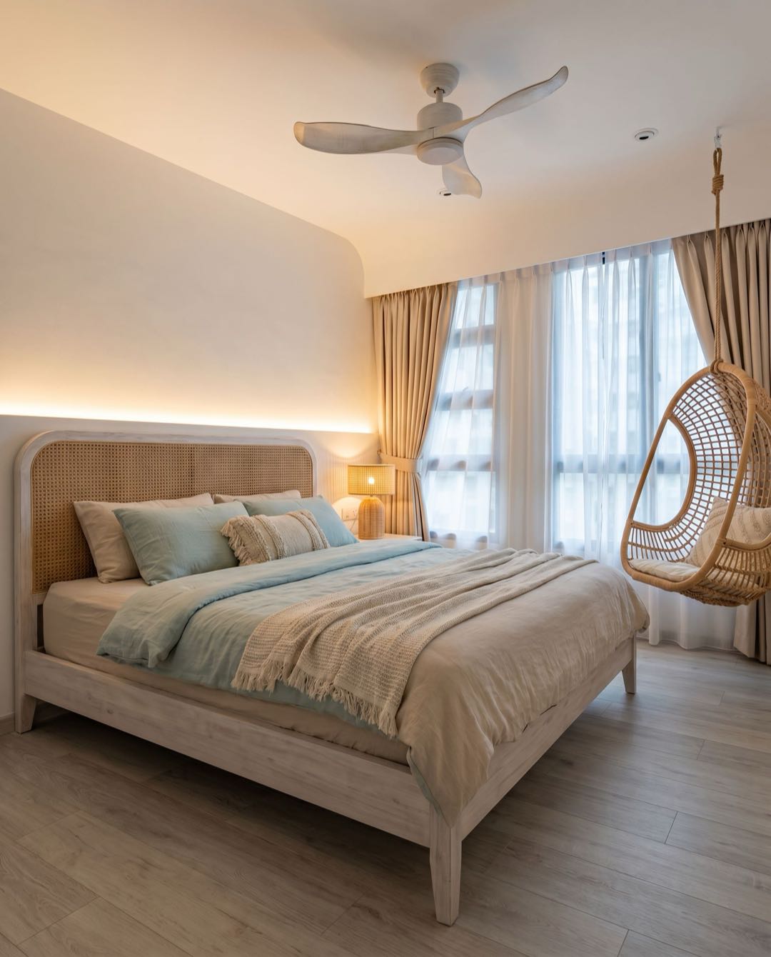 Coastal Tropical bedroom in a Singapore HDB flat