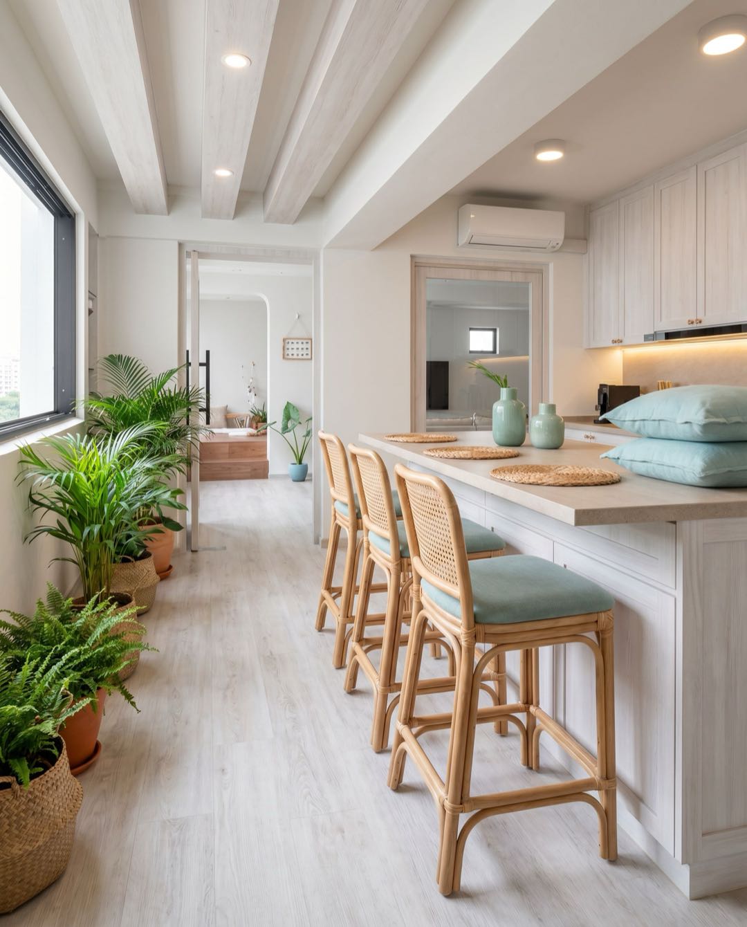 Coastal Tropical kitchen in a Singapore HDB flat
