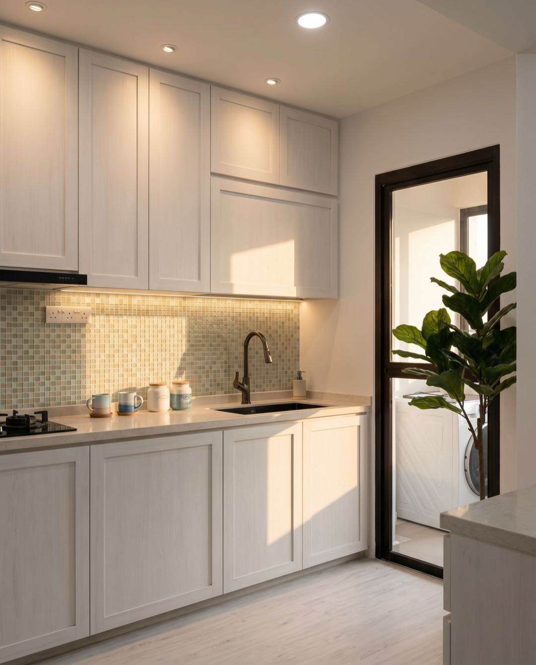 Coastal Tropical kitchen in a Singapore HDB flat