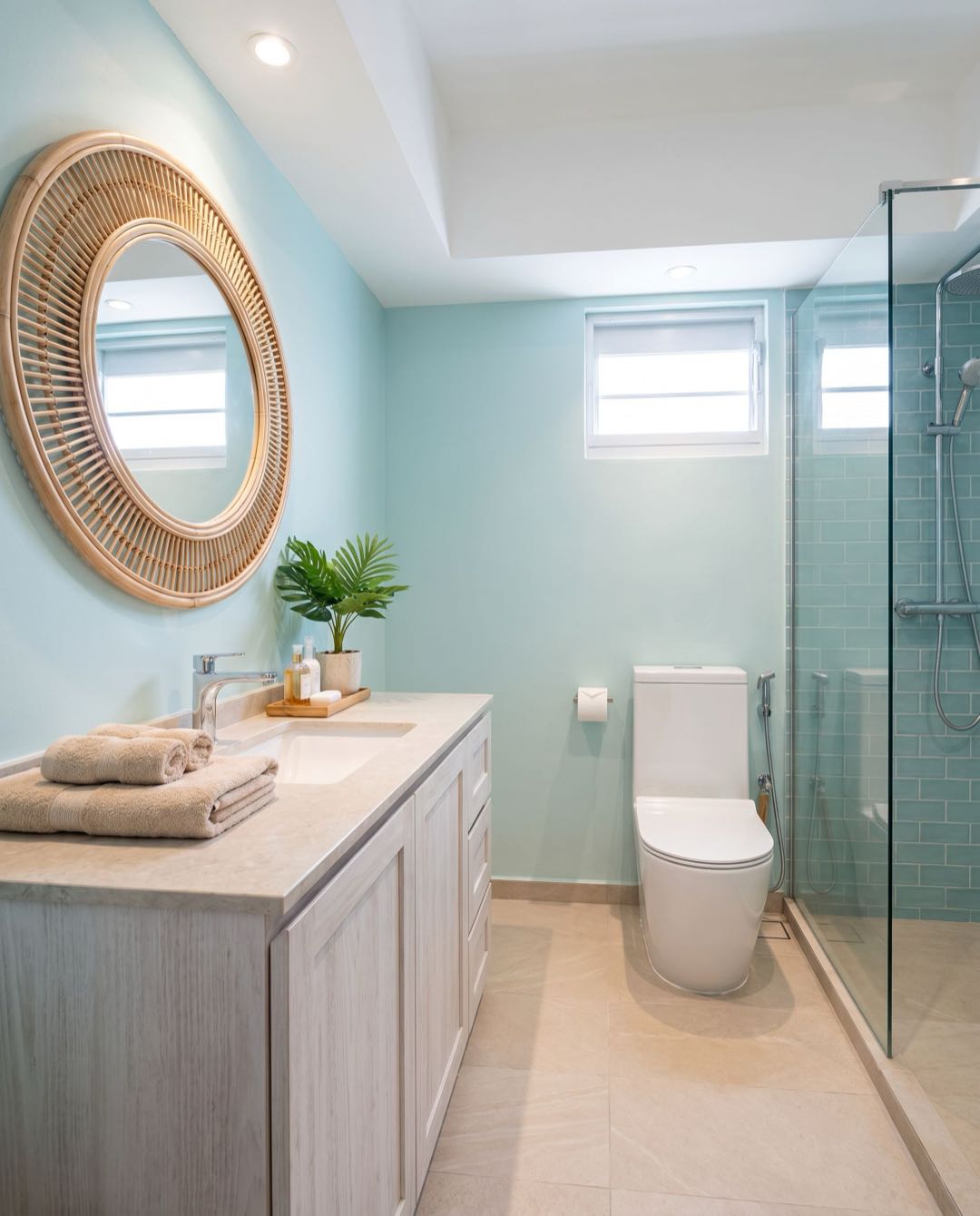 Coastal Tropical bathroom in a Singapore HDB flat