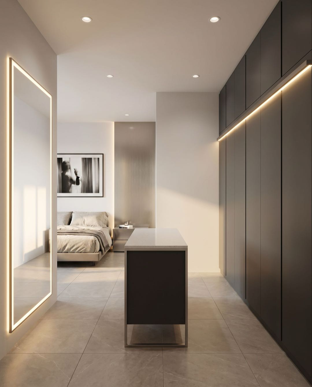 Modern Contemporary walk-in wardrobe in a Singapore HDB flat