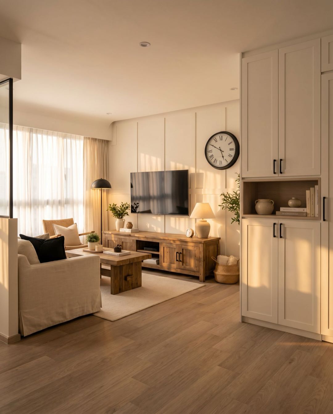 Modern Farmhouse living room in a Singapore HDB flat