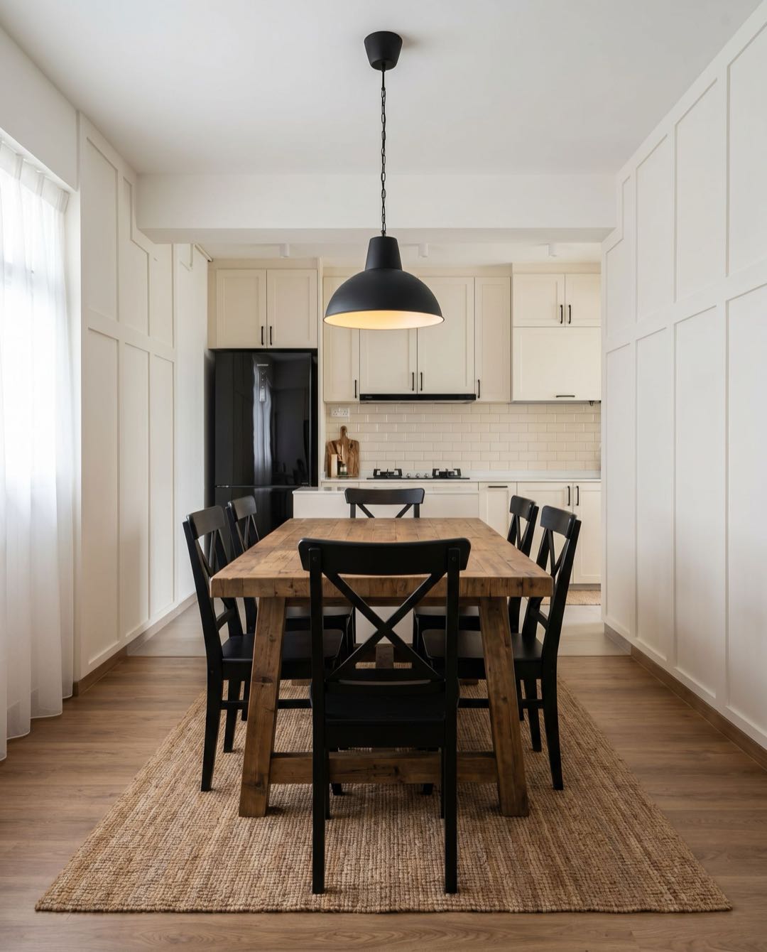 Modern Farmhouse dining area in a Singapore HDB flat