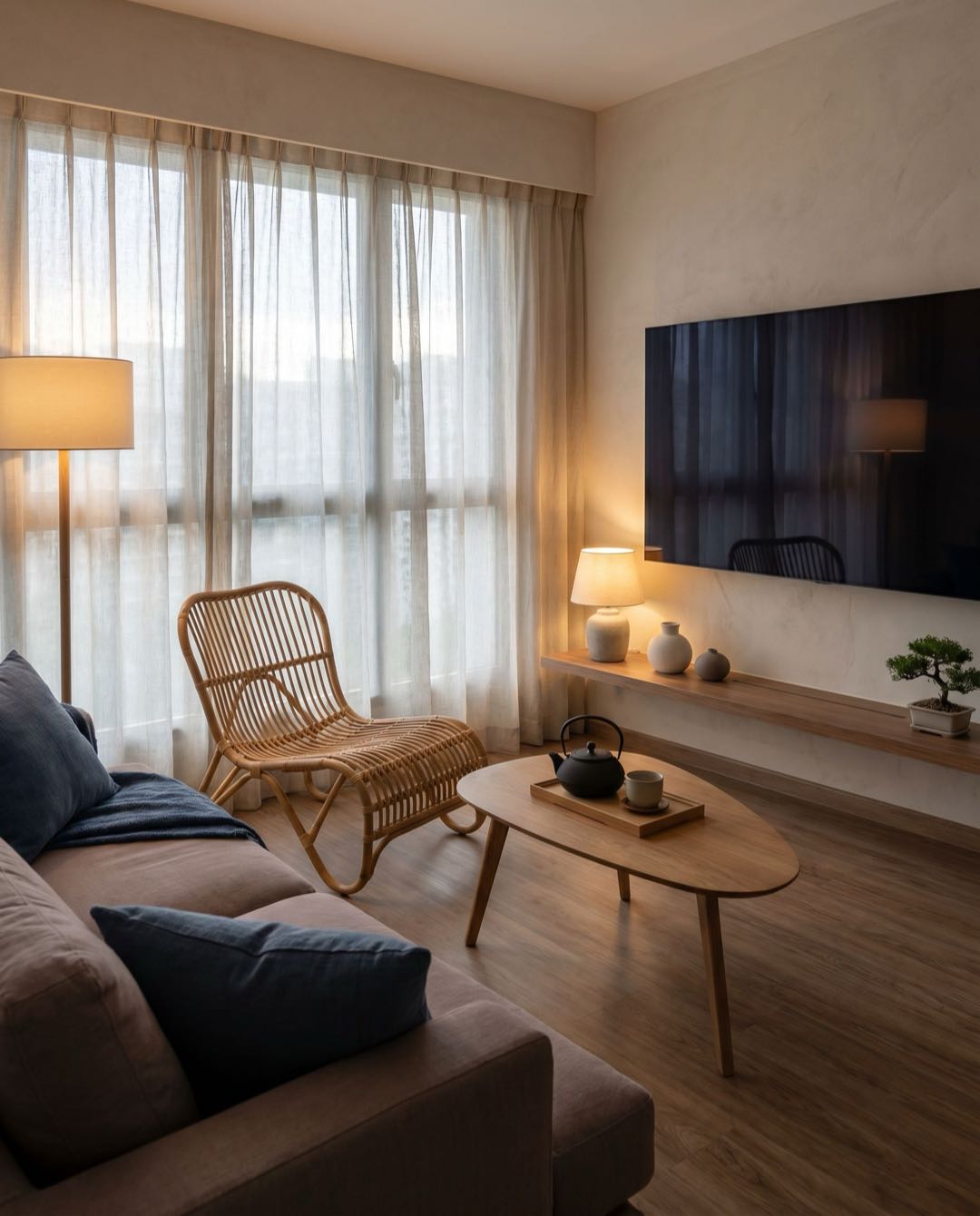 Japandi living room in a Singapore HDB flat