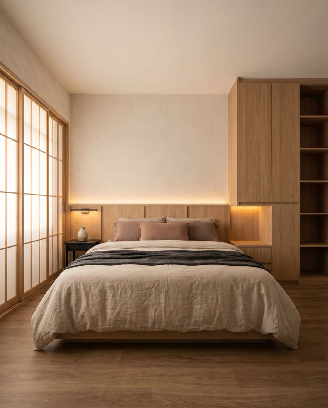 Japandi bedroom in a Singapore HDB flat