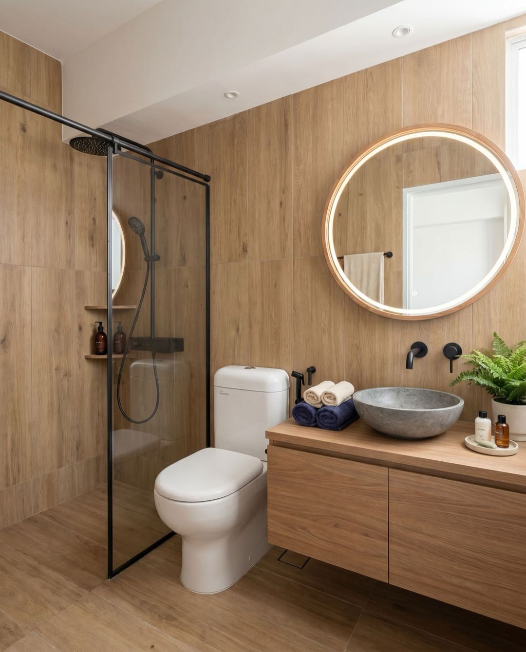 Japandi bathroom in a Singapore HDB flat