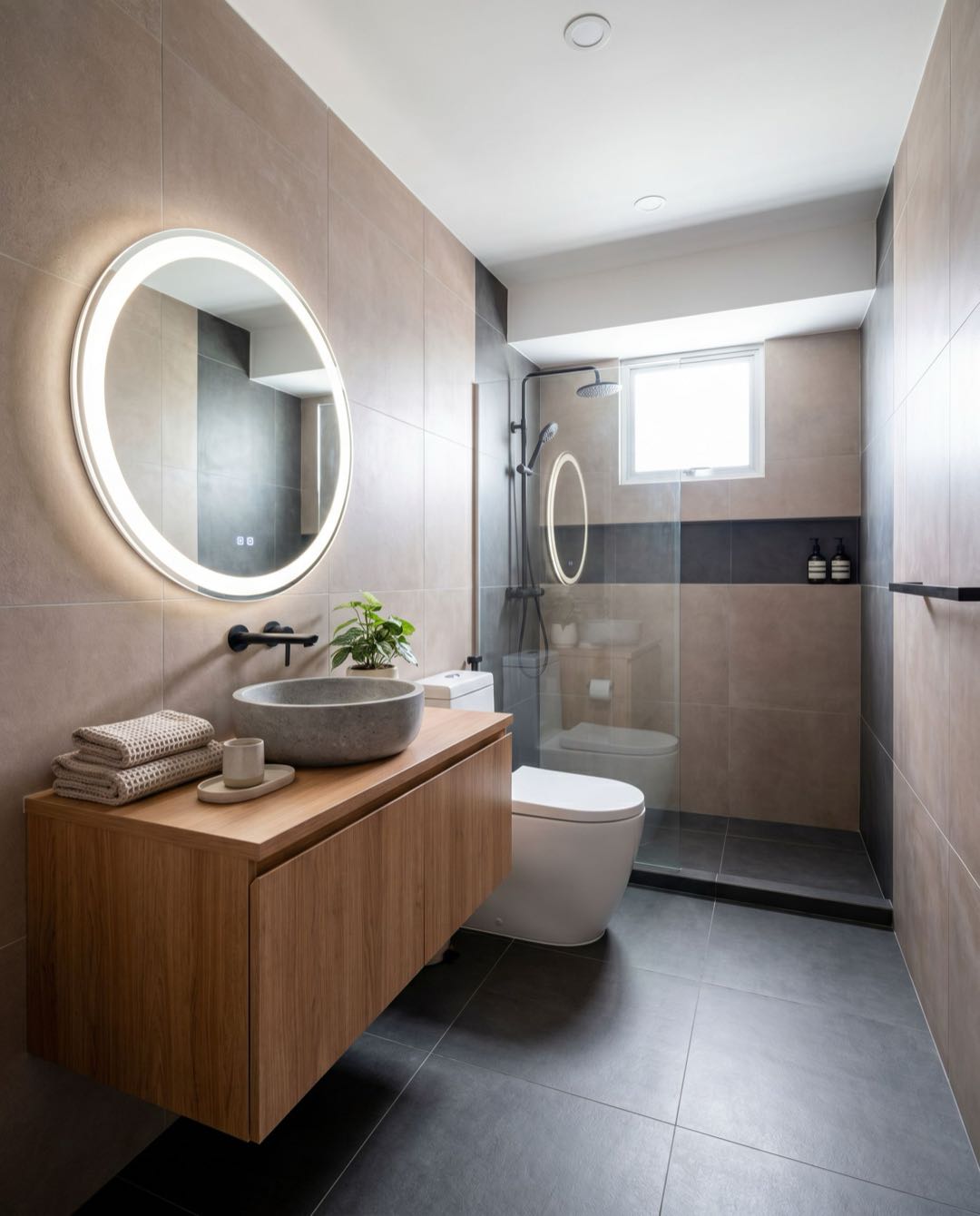Japandi bathroom in a Singapore HDB flat