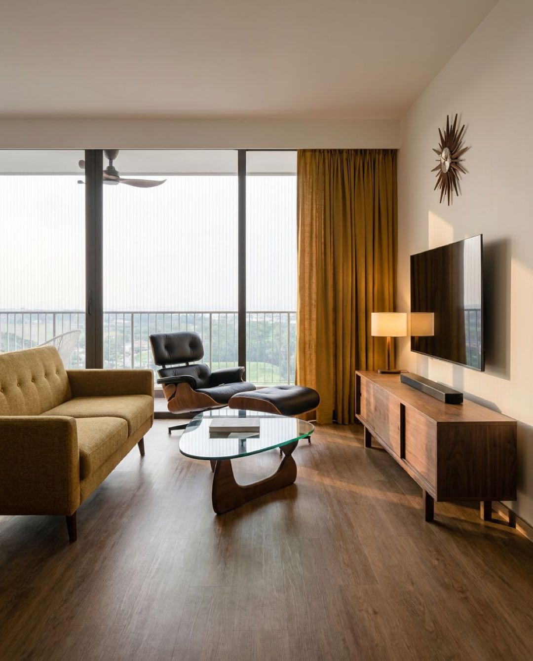 Mid-Century Modern living room in a Singapore HDB flat