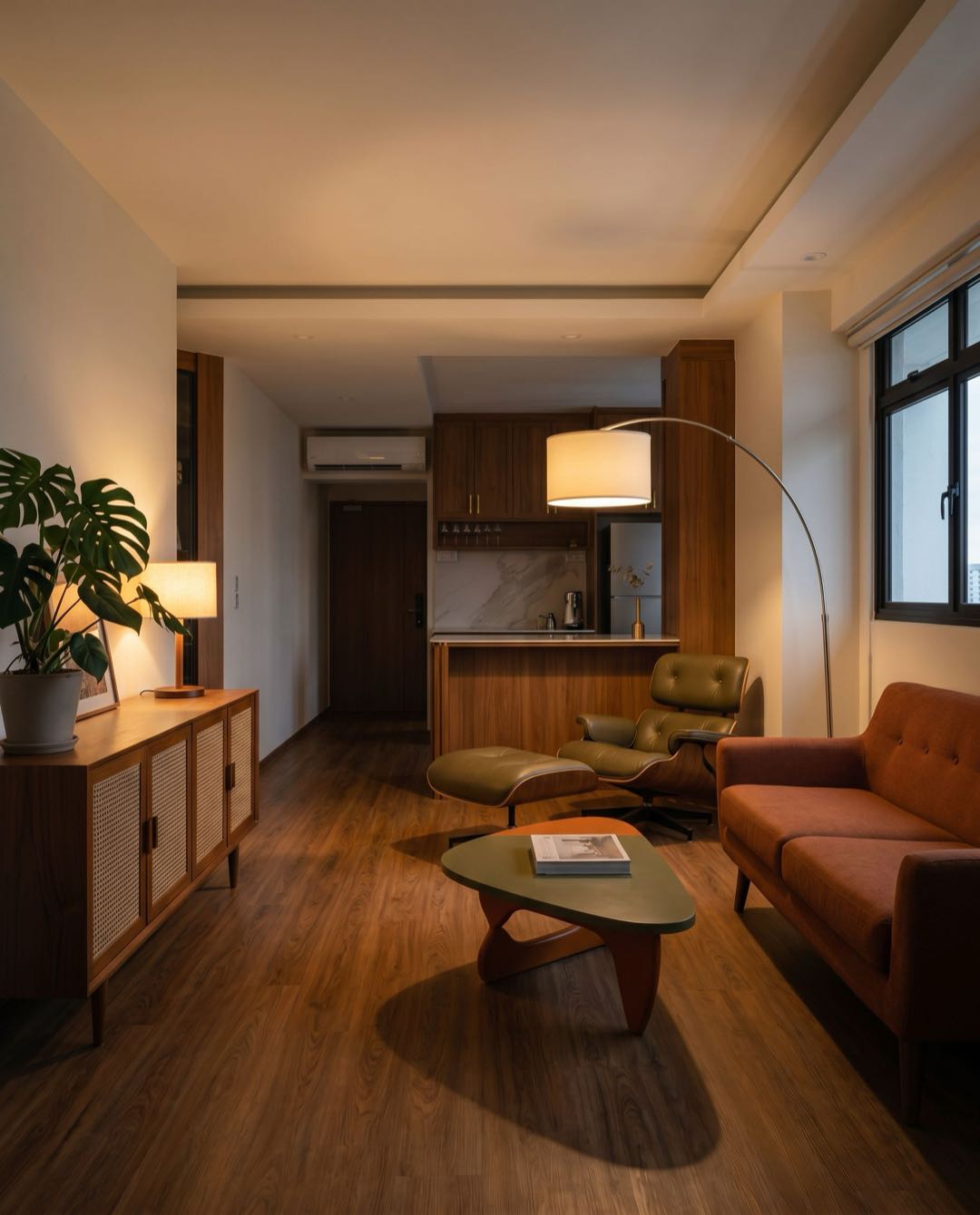 Mid-Century Modern living room in a Singapore HDB flat