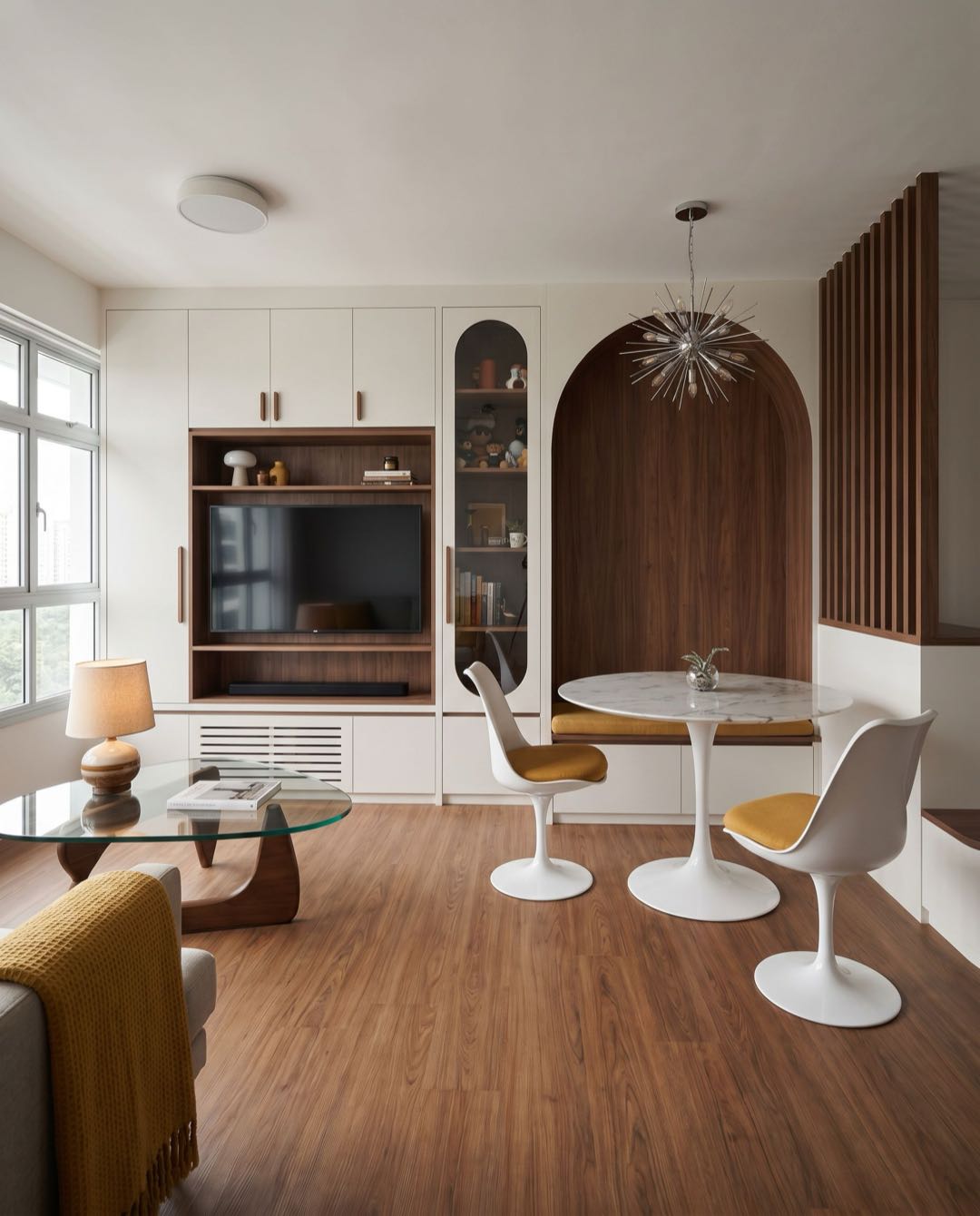 Mid-Century Modern dining area in a Singapore HDB flat