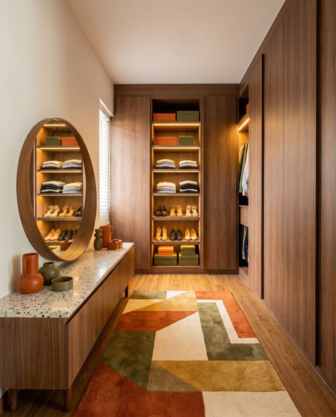 Mid-Century Modern walk-in wardrobe in a Singapore HDB flat