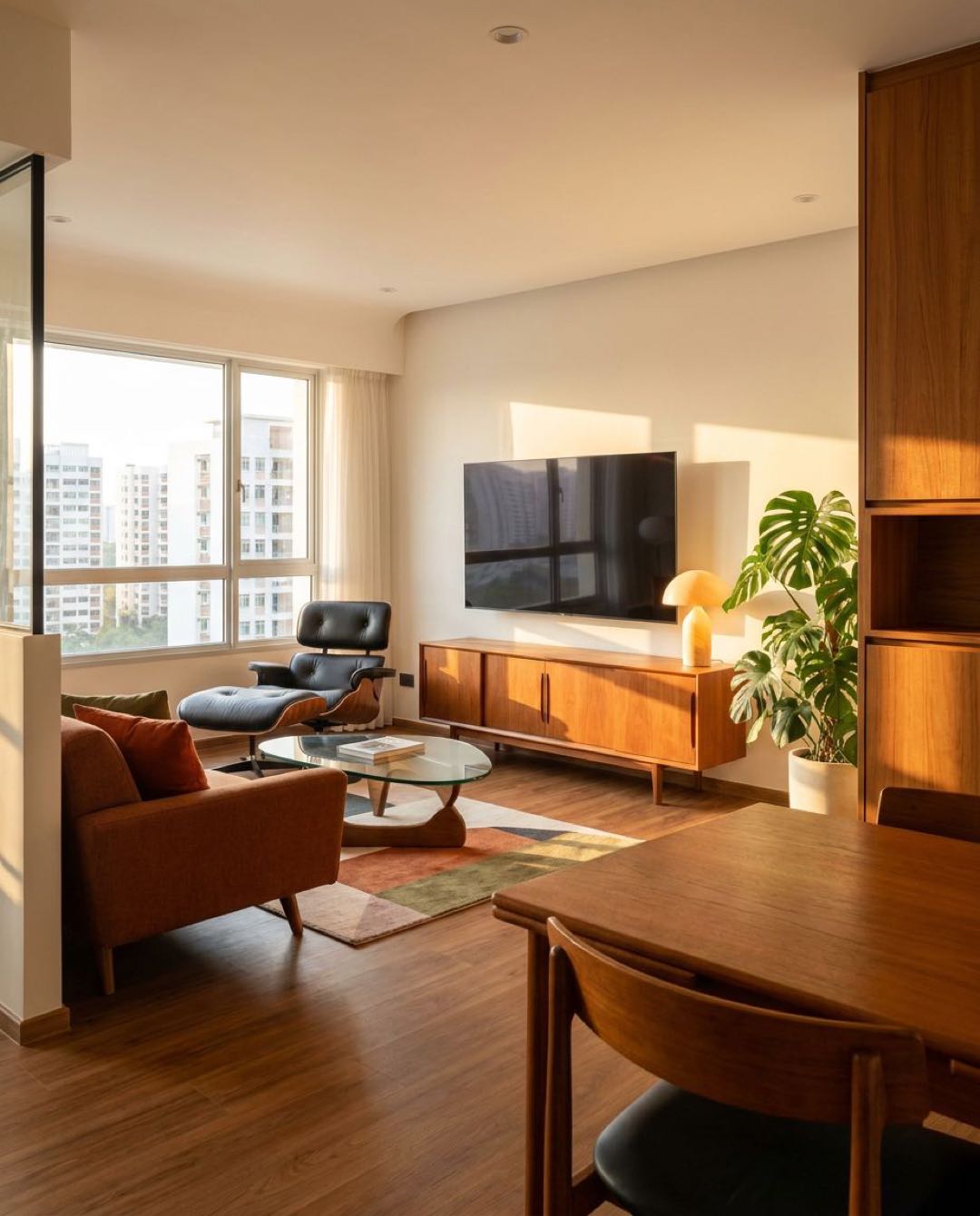Mid-Century Modern living room in a Singapore HDB flat