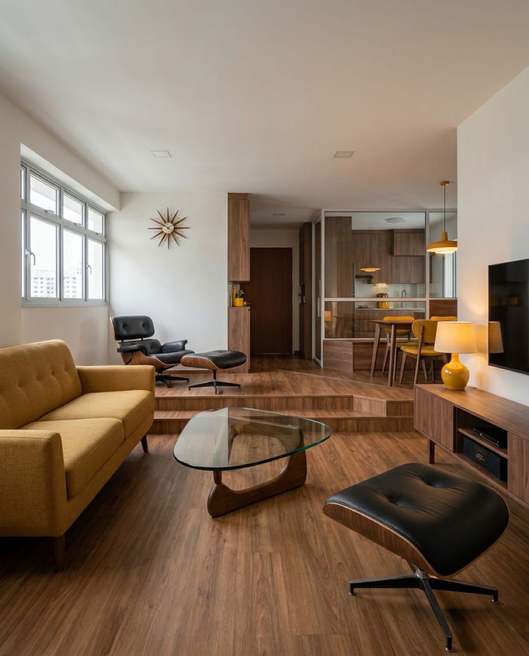 Mid-Century Modern living room in a Singapore HDB flat