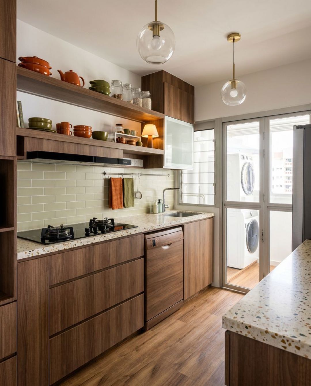Mid-Century Modern kitchen in a Singapore HDB flat