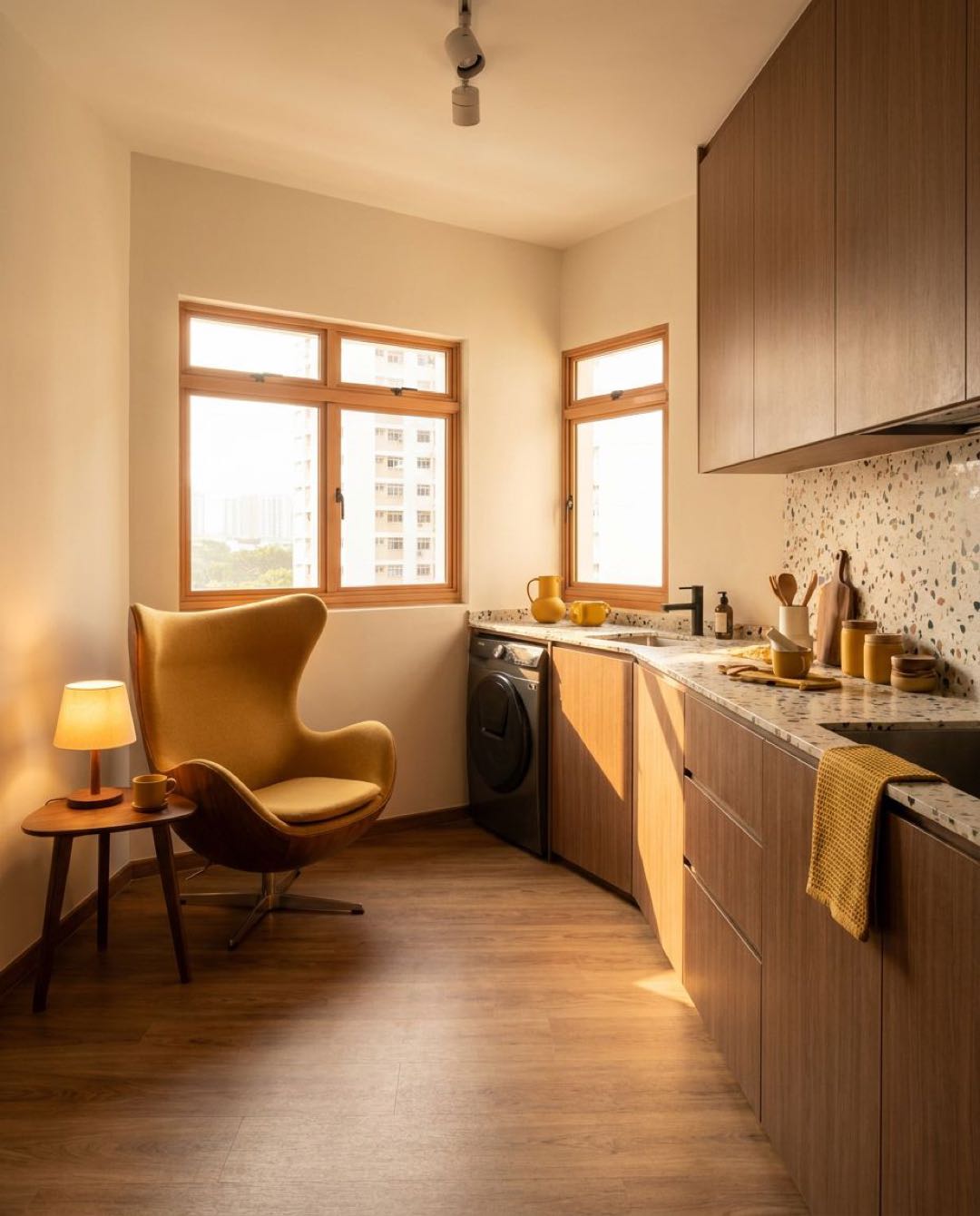 Mid-Century Modern kitchen in a Singapore HDB flat