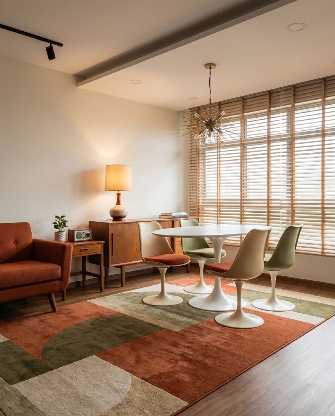 Mid-Century Modern dining area in a Singapore HDB flat