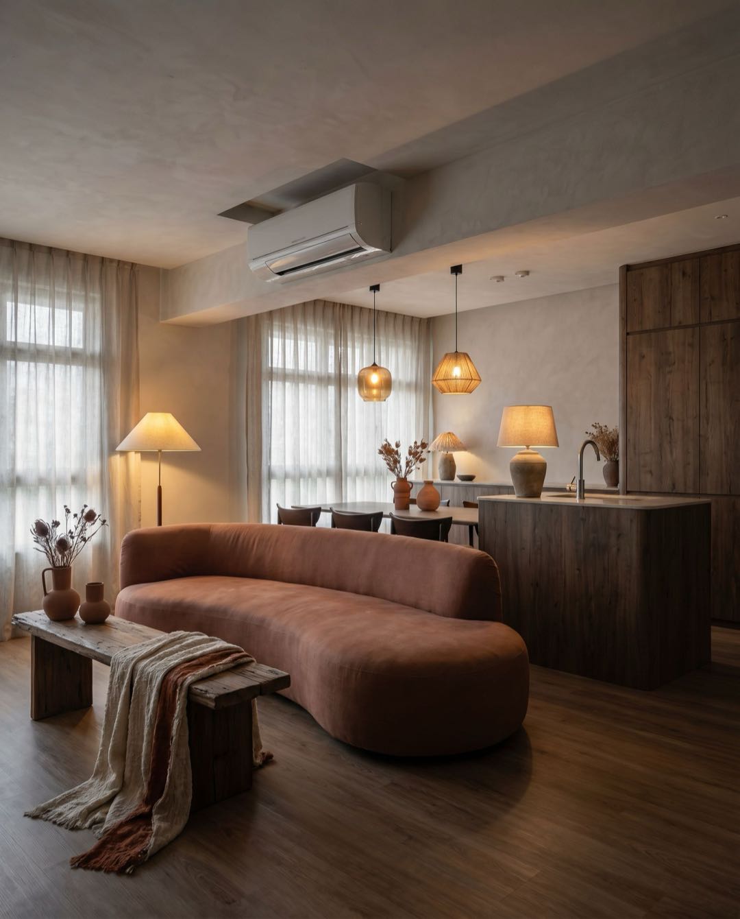 Wabi-Sabi living room in a Singapore HDB flat