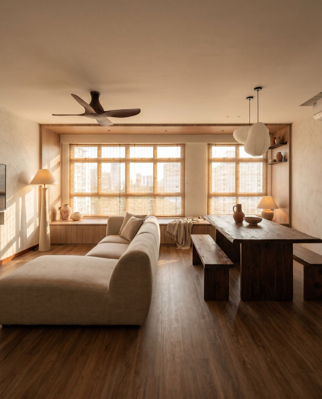 Wabi-Sabi living room in a Singapore HDB flat