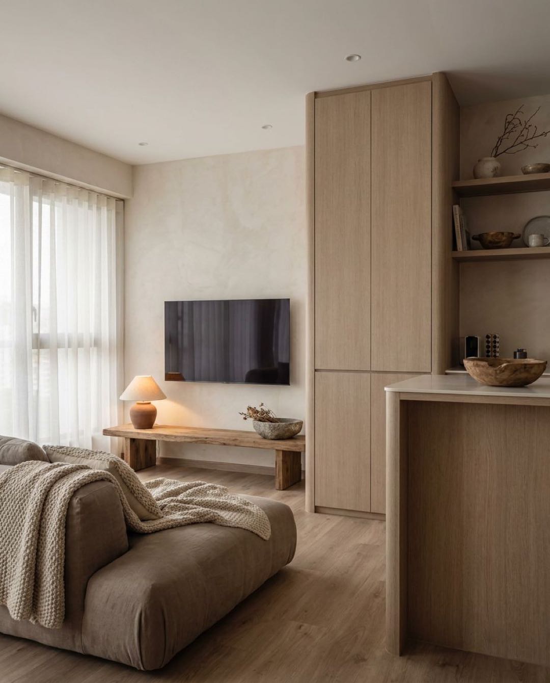 Wabi-Sabi living room in a Singapore HDB flat