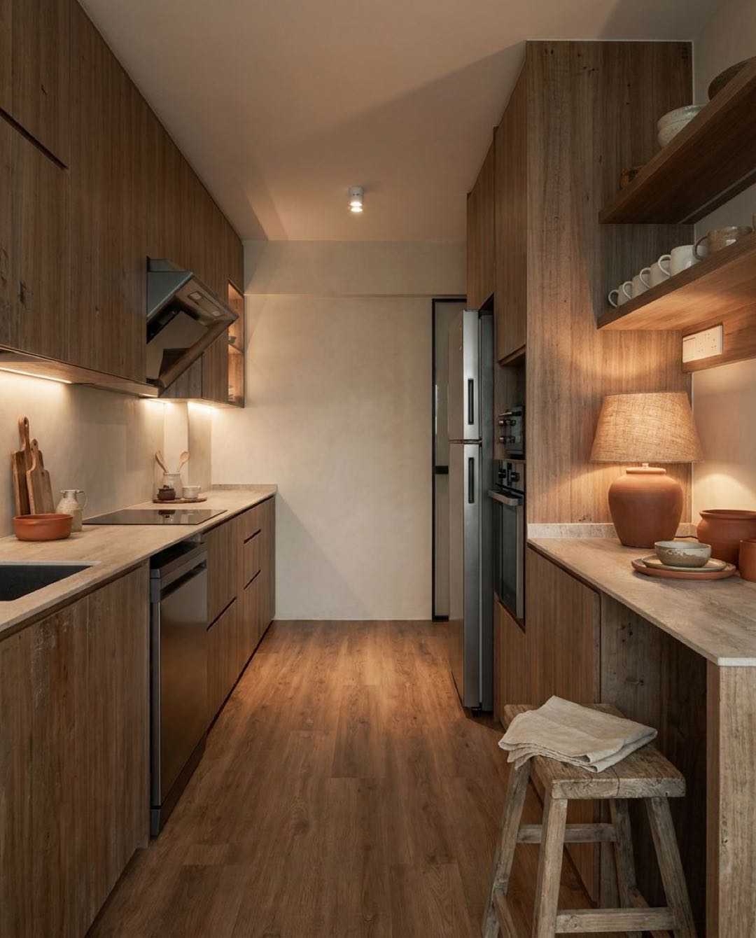 Wabi-Sabi kitchen in a Singapore HDB flat