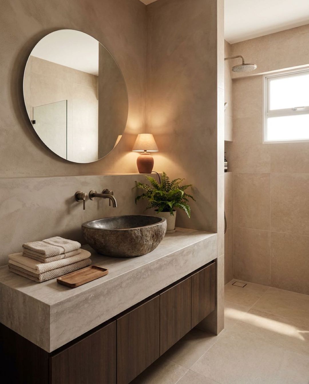 Wabi-Sabi bathroom in a Singapore HDB flat